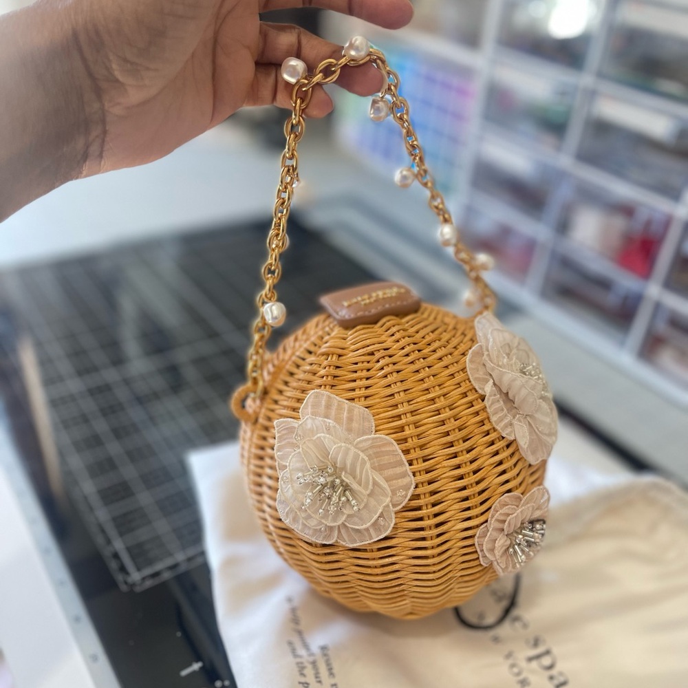 Kate Spade Never Carried Chic Woven Rattan Bag with Floral Accents